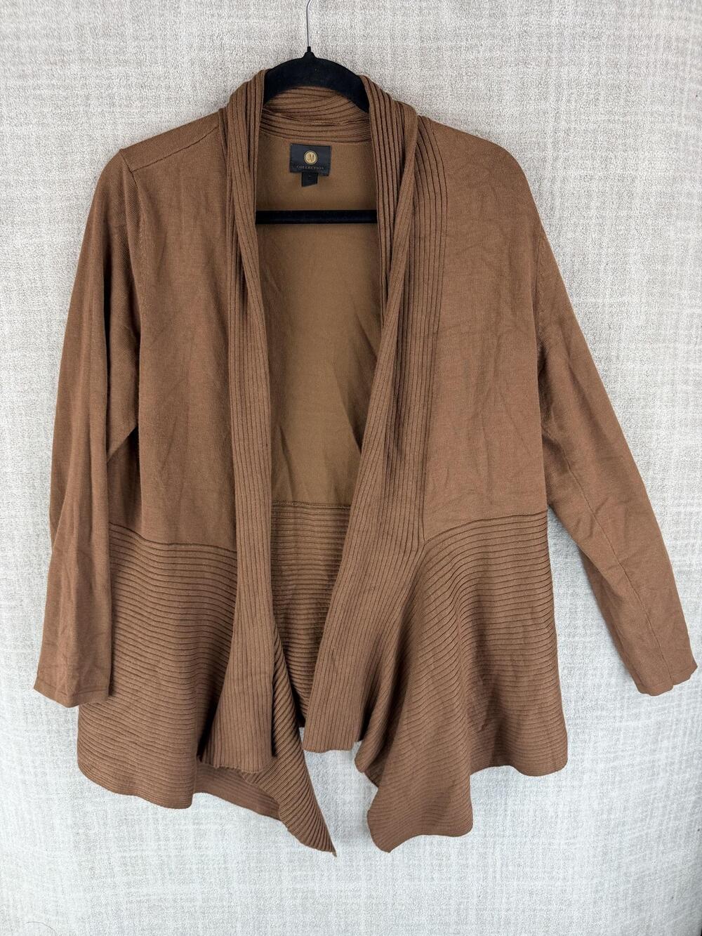 JM Collection Sweater Womens M Brown Cardigan Open Lightweight Tight-Knit
